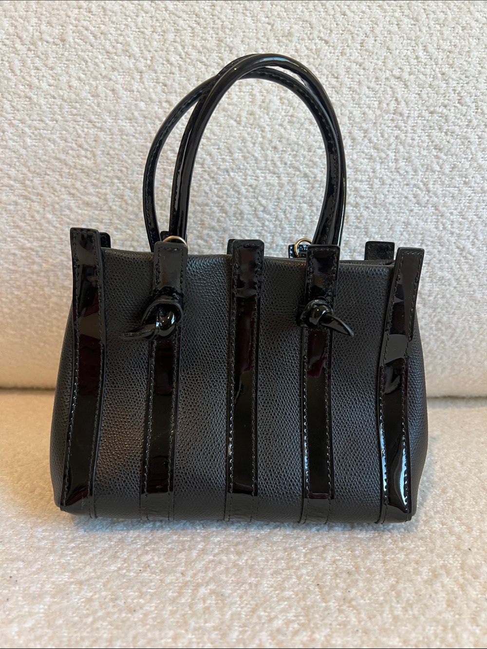 Stefano Bravo Black Patent Leather Mini Tote Vintage Designer Italian Purse